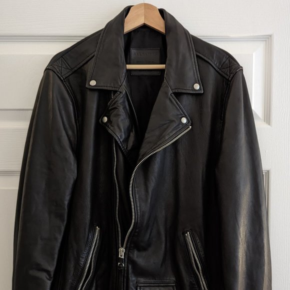 All Saints Men's Black Leather Jacket XL